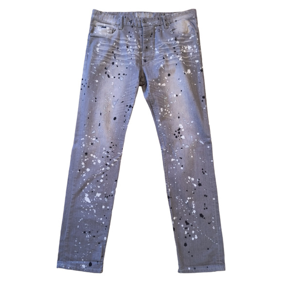 Born Fly Jeans Men's Size 40 Gray Denim Button Fly Straight Leg Paint Splatter - Picture 9 of 16